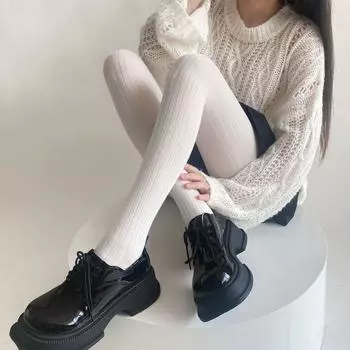Осень-зима женские колготки однотонные черные белые JK Lolita длинные обтягивающие носки вертикальные полосы хлопковые носки выше колена черный серый