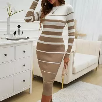 Осенне-зимнее женское платье Temperament Slim Color с длинными рукавами S белый