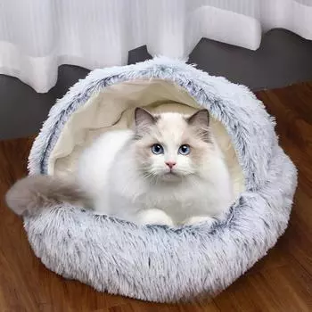 Осенне-зимний теплый полузакрытый круглый кошачий домик-гнездо для домашних кошек, полузакрытый домик для собак, закрытое кошачье гнездо для собак S 35 * 35*16cm