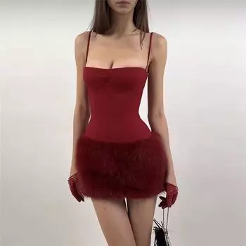 Осенне-зимняя мода сексуальное платье с бретелькой через шею и облегающей грудью S красный