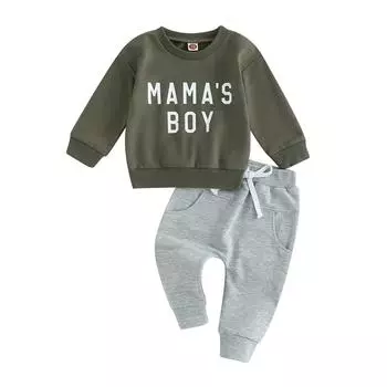 Осенне-зимняя одежда для маленьких мальчиков, свитшот с принтом «MAMA s BOY» с длинными рукавами + эластичные спортивные штаны, комплект одежды для малышей 0-6 Months белый
