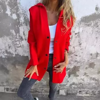 Осенне-зимняя женская однотонная повседневная однобортная куртка с капюшоном L чёрный