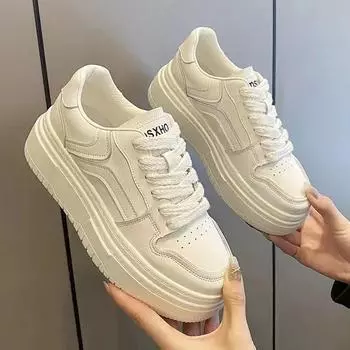Осенние новые туфли Muffin Bottom Round Head Niche Campus Trend дышащие легкие кроссовки для женщин 35 белый