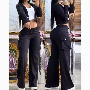 Осенние женские стильные повседневные костюмы XXL чёрный
