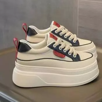 Осенние женские туфли на платформе 2025 года, зимние кроссовки Plus Velvet Lace Up с круглым носком для женщин, увеличивающие рост, повседневные кроссовки для бега 34