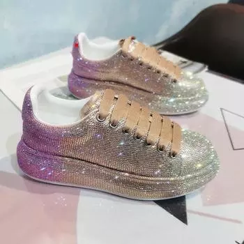 Осенние женские туфли на платформе Crystal Colo Silver Shoes для женщин Shining Crystal Sneakers Trend Casual Luxury Rhinestone Shoes 35 розовый