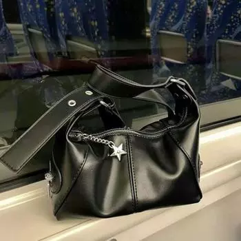 Осенняя и зимняя сумка Простая ретро сумка через плечо Универсальная модная сумка через плечо Сращивание женская сумка чёрный