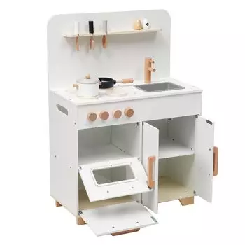 OSJ Play House Kitchen Деревянный с аксессуарами Play House Set Birthday Kitchen Развивающие игрушки для детей Детское хранилище Копировальная плита Мини-кухня