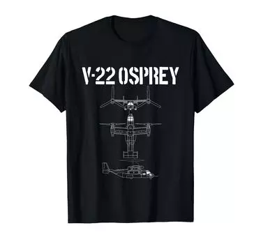 Футболка с изображением военного вертолета Osprey Model V22 V-22 чёрный