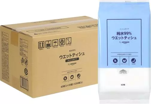 от Amazon Pure Water Влажные салфетки сетчатого типа 60 шт. x 20 шт. Сделано в Японии Не содержит парабенов 99% (1200 шт.) (СОЛИМО)
