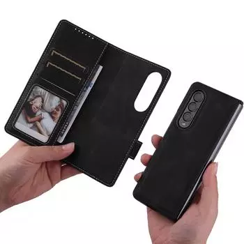 Отдельный кожаный чехол для телефона с полной защитой для Samsung Galaxy Z Fold 3 Fold3 5g, противоударный чехол-кошелек for Samsung Z Fold 3 красный