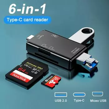 OTG Устройство чтения карт SD Флэш-накопитель Устройство чтения карт памяти Smart Memory Card Reader Тип C Адаптер типа C USB2.0 Адаптер TF-карты Micro белый