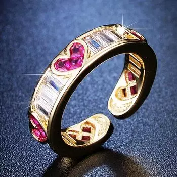 Открытое кольцо Niche Design Love Zircon, женское кольцо в форме сердца Advanced Sense на указательный палец, регулируемое кольцо. Opening adjustable золотой