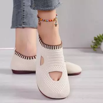 Otoo mujer de punto transpirable zapatos повседневные кроссовки Hueco Vulcanizado Mujer zapatos de mujer plana Talla 43 36 бежевый