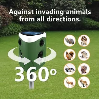 Отпугиватель птиц на 360°, многофункциональный трехсторонний отпугиватель животных с рогом, ультразвуковой отпугиватель мышей для улицы зелёный