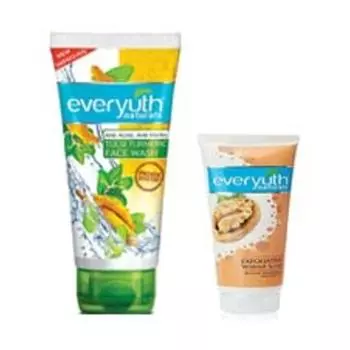 Отшелушивающий скраб для лица Everyuth Naturals с грецким орехом, 25 г, и тулси и куркумой, 50 г, комбинированная упаковка