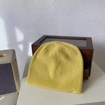 Outdoor 100% Merino wool knitted hat women s autumn and winter warm thickened double-layer wool hat solid color versatile pullover hat M56-58cm чёрный