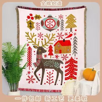 Outdoor Camping Blanket Moisture-proof Picnic Mat Jacquard Tapestry Christmas Sofa Towel Cover 160x130cm