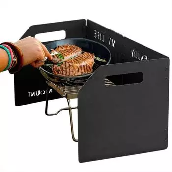 Outdoor Cooking Burner Wind Shade 4 Fold Folding Windshield Burner Winde Protector with Carrying Bag Wind Protection for Stove чёрный