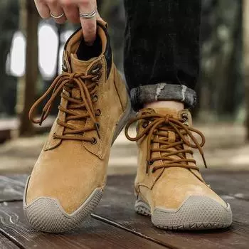 Outdoor Leather Men Boots Winter with Fur Super Warm Snow Boots Men Winter Casual Shoes Sneakers Anti-slip Wearable Ankle Boots 38 чёрный