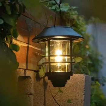 Outdoor LED Solar Lights Retro Lantern Hanging Wall Lamp Waterproof Vintage Metal Solar Garden Lights Villa Porch Tungsten Bulb 1pcs