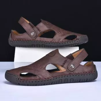 Outdoor Men Sandals Fully Wrapped Sandalias Handmade Summer Shoes For Men Sneakers Dual Purpose Men Slippers Plus Size 39-48 39 бежевый