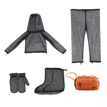 Outdoor Mosquito Mesh Clothes Suits Fly Screen Insect Shield Mesh Foot Cover Glove Pants Camping Insect Shield Clothes S