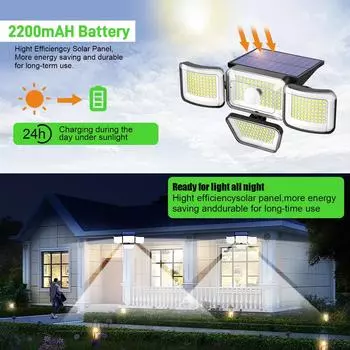 Outdoor Solar Light 278/172/158LED Solar Security Flood Lighting with 3 Modes Adjustable Lighting for Garage Garden Yard Fence