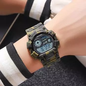 Outdoor sports electronic watch alarm clock countdown multifunctional waterproof student watch electronic watch армия зеленый