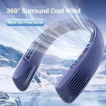 Outdoor Travel Portable Halter Neck Electric Ail Cooling Fan USB Rechargeable Wireless Bladeless Air Conditioning Fan темно-синий