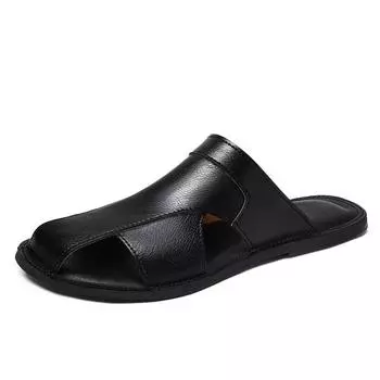 Outdoor Wear Lightweight Men Beach Slippers Fashionable Leather Half Drag All-match Men Slippers Men s Breathable Walking Shoes 38 чёрный