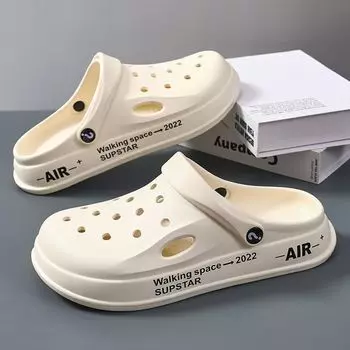Outdoors Slippers New Non-slip Thick Bottom Leisure Men Sandals Korean Version of Soft Bottom Nurse Baotou Slides Men 5.5 бежевый