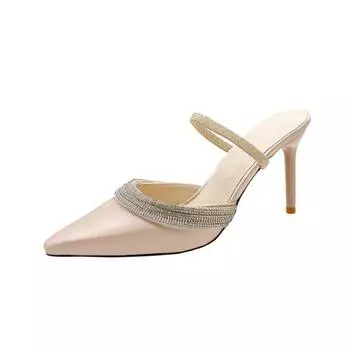 Outer wear with skirt, sexy high heels, spring new one-word with thin diamond cool slippers, purple fashion shoes 35