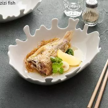 Oval Irregular Coral Plate Ceramic Salad Plate Dessert Plate Snack Bowl Sashimi Bowl Restaurant Artistic Conception Tableware