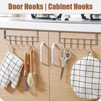 Over The Door 5 Hooks,Stainless Steel Cabinet Door Storage Holder,Multifunctional Organizer Rack for Closet Bathroom Kitchen 1PCS серебряный