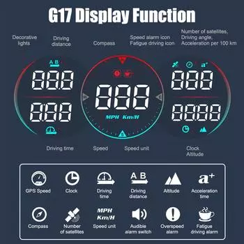 Overspeed Diagnotstic Speed Meter For All Car Speedometer Odometer G17 HUD GPS Head-Up Display Car Water Oil Temp Alarm чёрный