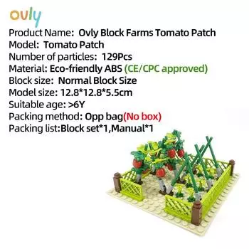 Ovly Ферма Томатная грядка MOC Набор овощных и фруктовых деталей Животные Сделай сам Конструктор Детский подарок с инструкцией