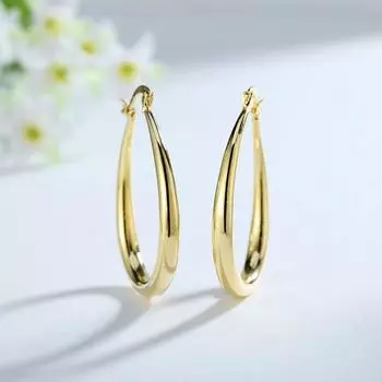 Овальные серьги из стерлингового серебра 925 пробы 4,4 см, высокое качество, позолоченные 18 карат, модные украшения, свадебный, рождественский подарок