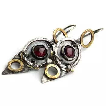 Овальные висячие серьги Tribe с красным камнем, цыганские украшения, двухцветные треугольные полые серьги антикварного серебра с геометрическим рисунком