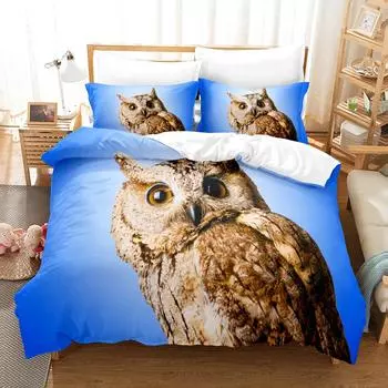 Owl Pattern Bedding Set for Bedroom Bed Cute Animals King Size Polyester Duvet Cover Quilt Cover with Pillowcase for Kids Adults Eu Single 135x200cm
