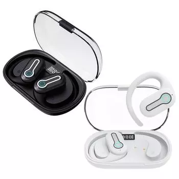 OWS Bluetooth 5.3 Наушники с микрофоном Наушники-крючки Светодиодный дисплей Hi-Fi Стерео Легкие наушники Сенсорное управление Спортивная гарнитура чёрный