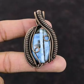 Owyhee Blue Opal Pendant Copper Wire Wrapped Jewelry Real Gemstone Pendant Handmade Elegant Pendant Copper Wire Wrapped Pendant Wedding Gift