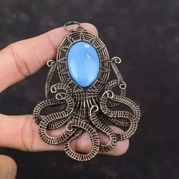 Owyhee Blue Opal Pendant Copper Wire Wrapped Octopus Pendant Handmade Copper Jewelry Real Gemstone Pendant Wire Wrapped Jewelry Gift For Her