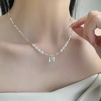 Ожерелье-бабочка из пресноводного жемчуга Fuxin - высококачественная легкая роскошная цепочка на ключицу для женщин Hds012