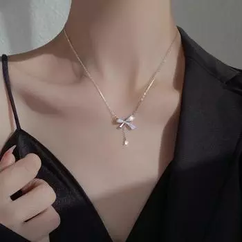 Ожерелье-бант Женское S999 Чистое Серебро Свет Роскошь Дизайн Меньшинства Ключичная Цепочка Модный Темпераментный Универсальный 999