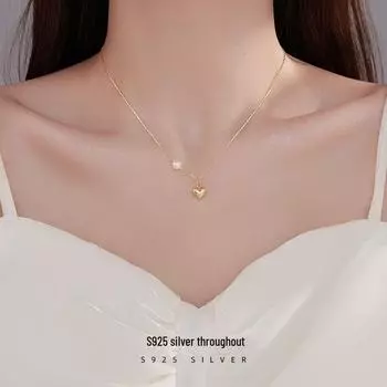 Ожерелье Banyan Tree из серебра 925 пробы с персиковым сердцем и жемчугом Love gold plating серебряный