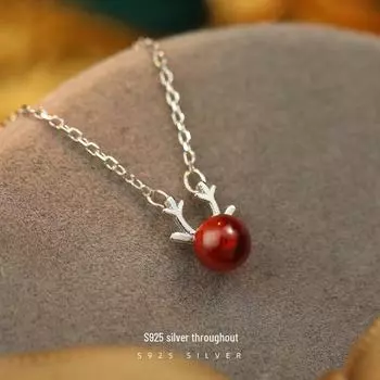 Ожерелье Banyan Tree S925 Silver Red Garnet с изображением лося - простая корейская рождественская цепочка на ключицу для женщин 925 silver белого золота