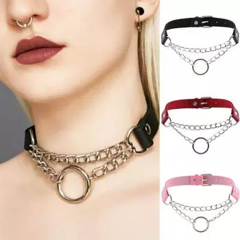 ОЖЕРЕЛЬЕ BLUELANS Чудесное ожерелье O Circle Punk Chain Кожаное мужское колье с круглым воротником Ювелирные изделия для женщин Подарок чёрный