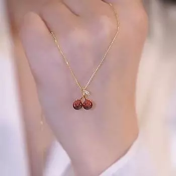 Ожерелье Cherry Женское Летнее Легкое Роскошное Нишевое Дизайнерское Чувство Фруктов Цепь Ключицы Из Нержавеющей Стали