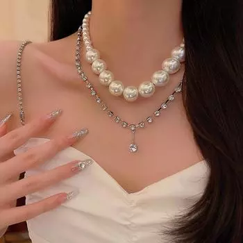 Ожерелье French Chic Luxury с цирконовым жемчугом: Съемная, универсальная цепочка для ключицы X935 серебряный